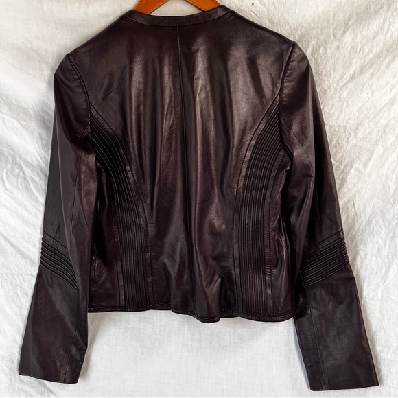 Tory Burch Leather Jacket Women Size 6 Oxblood Burgundy Zip Cropped Moto Coat - Picture 14 of 16